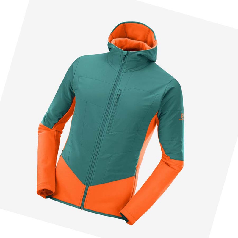 Men's Salomon OUTLINE WARM HYBRID Hoodie Green | 05674-LJIN