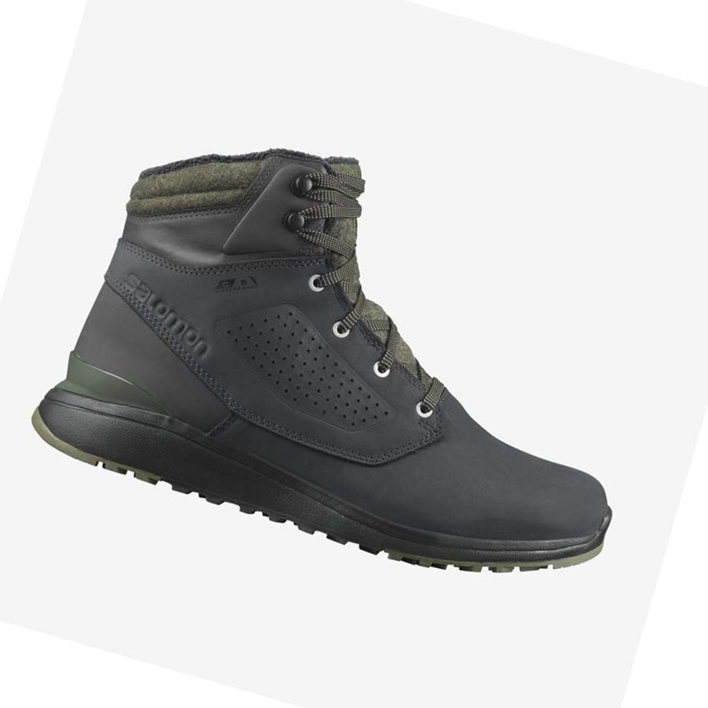 Men's Salomon UTILITY WINTER CLIMASALOMON™ WATERPROOF Winter Boots Black / Green | 08352-KMQL